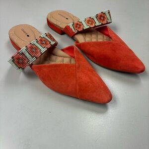 BIRDIES The Swan Flat Spice Cuff Slide Beaded Pointed Toe Suede Mule Sz 8.5